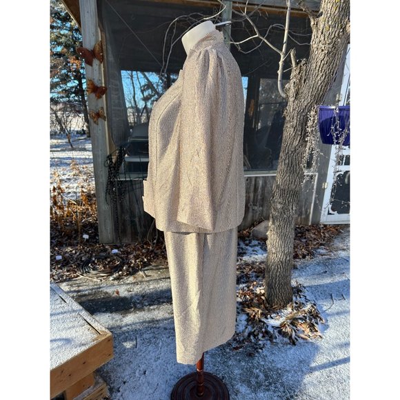 90s Gold Albert Nippon Boutique Skirt Suit Plisse Metallic Open Front Pleat Lape - Picture 5 of 16